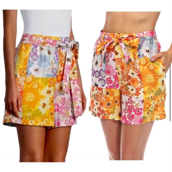 Johnny Was Sherrie 100% Linen Floral Belted Easy Shorts - Floral Multi Size M - Picture 10 of 11